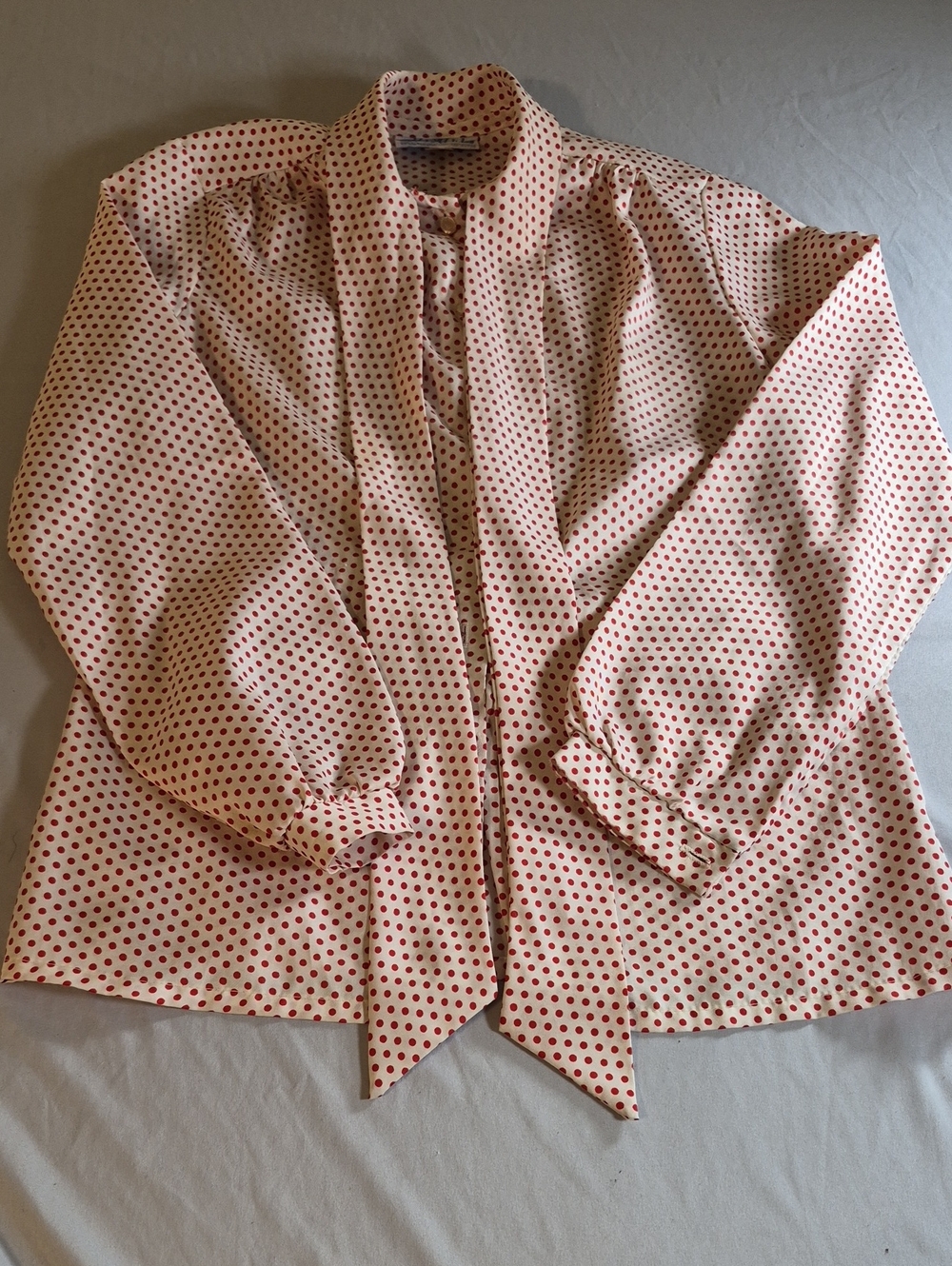 Machine Cream Blouse with Red Polka Dots